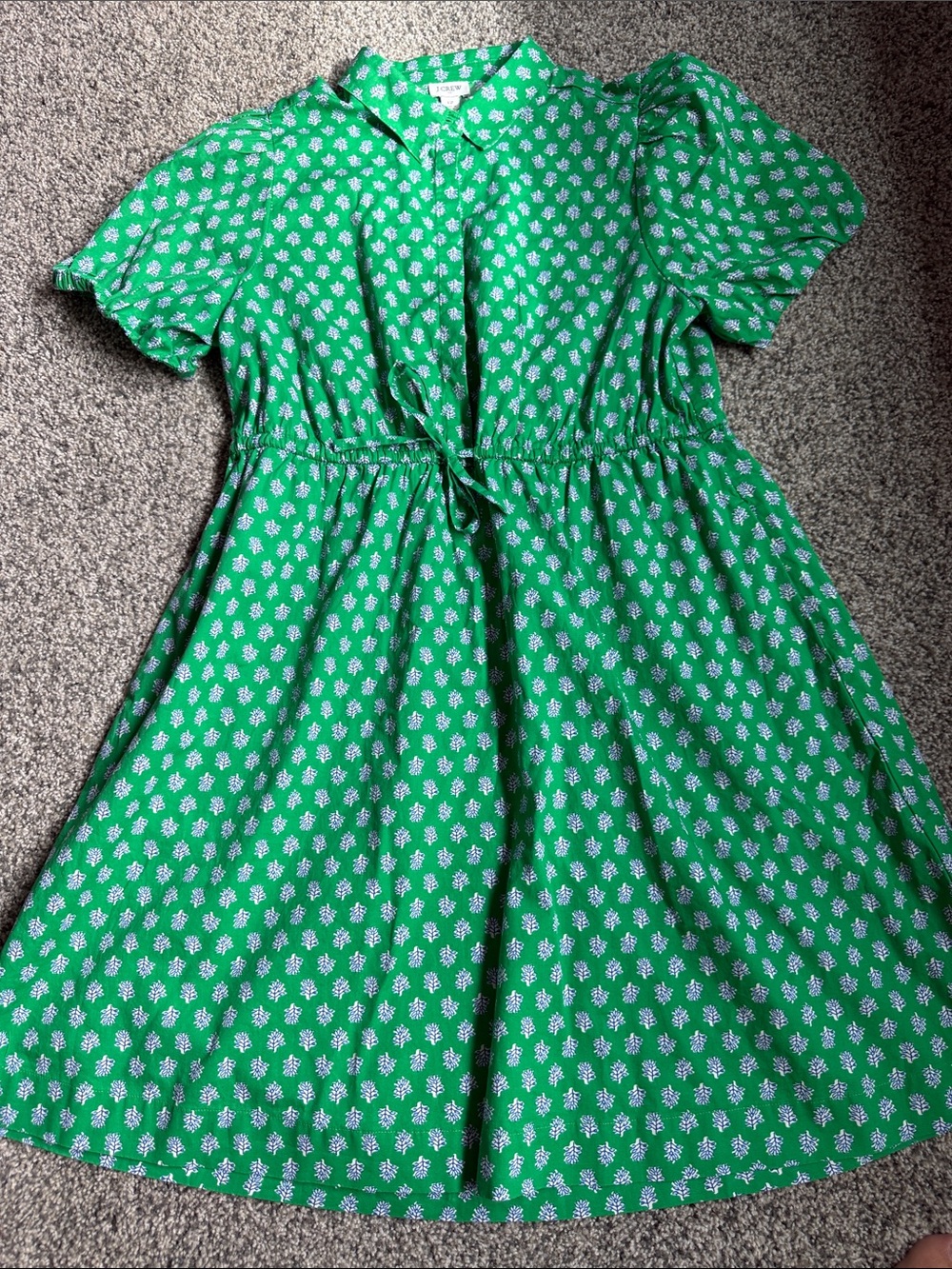 J. Crew Green Floral Tie-Waist Casual Dress